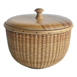 Nathan Taylor Nantucket Woven Basket Jar With Ash Wood Lid For Sale