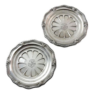Pair of Odiot Silver Plate Wine Coasters: French Antique Trivets For Sale