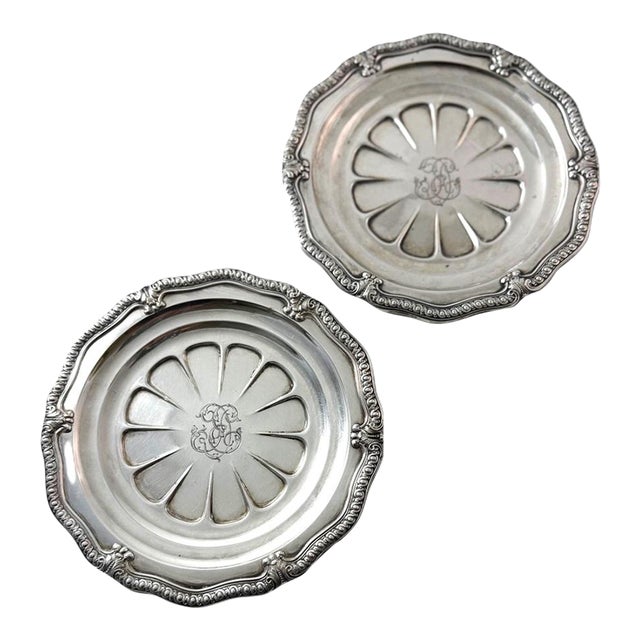 Pair of Odiot Silver Plate Wine Coasters: French Antique Trivets For Sale