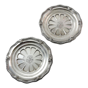Pair of Odiot Silver Plate Wine Coasters: French Antique Trivets