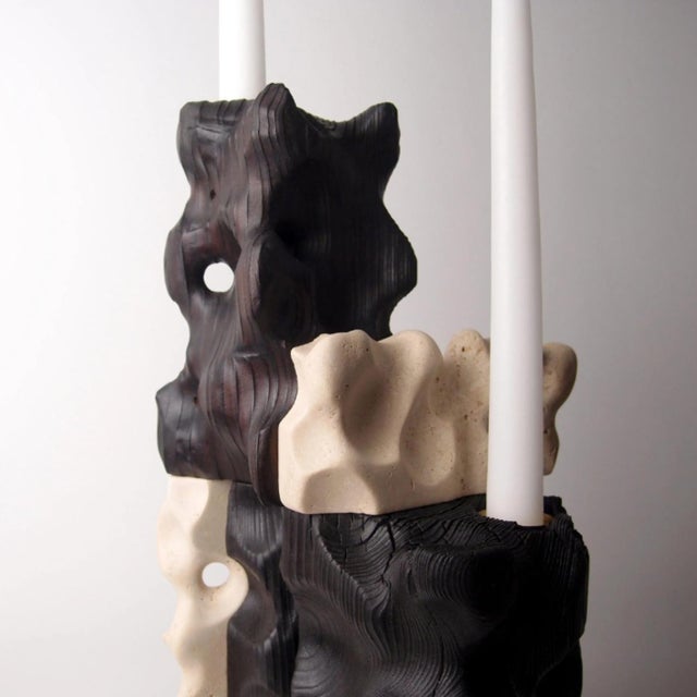 Not Yet Made - Made To Order Brutalist Wood and Stone Candle Holder - Holey Tower Candle Holder | Melting Series by Gabor Gobi For Sale - Image 5 of 13
