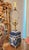 A vintage porcelain and brass Chinoiserie tea jar table lamp in classic blue & white. Featuring an intricate detailed...