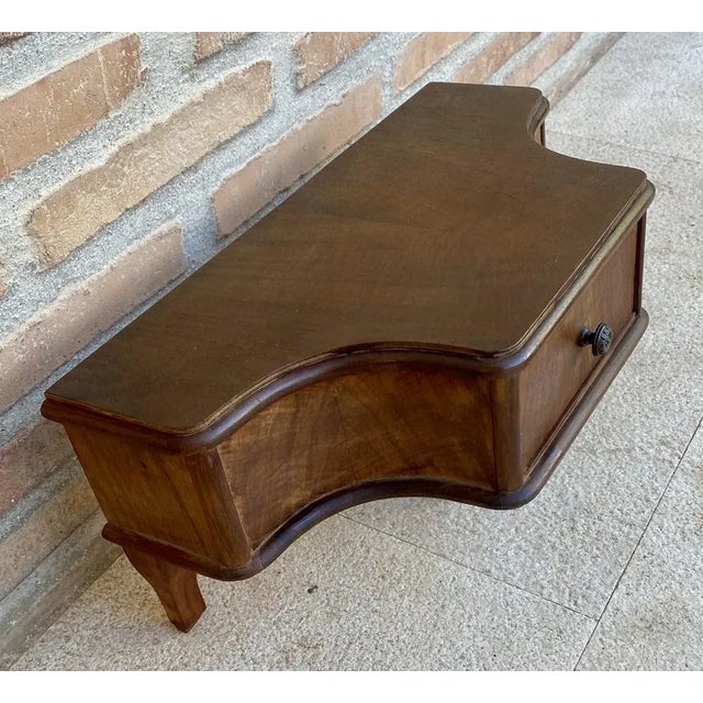 French Wall Bedside Tables in Walnut, 1920s, Set of 2 For Sale - Image 6 of 12