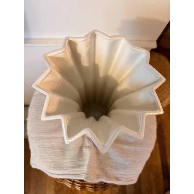 Mid-Century Modern Geometric Cream Ceramic Vase For Sale - Image 3 of 5
