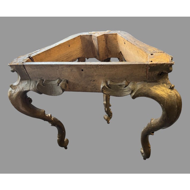 Gold Antique Italian Carved & Gilt Decorated Marquetry Floral Inlay Top Console Hall Table For Sale - Image 8 of 11