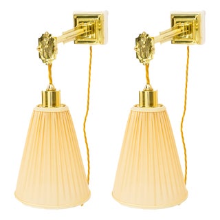 Art Deco Adjustable Wall Lamps with Fabric Shades, Vienna, 1920s, Set of 2 For Sale
