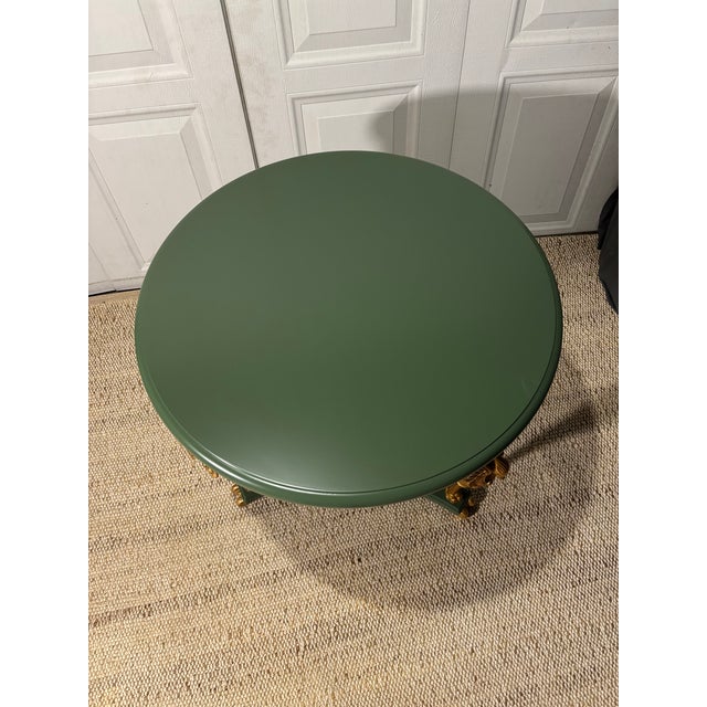 Late 20th Century Green Painted Wood and Gilt Bronze Gueridon Table With Swan Motif Legs For Sale - Image 9 of 11