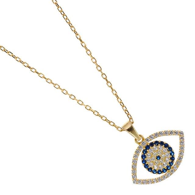 Sparkly Gaze Evil Eye Gold Chain Necklace For Sale - Image 4 of 8
