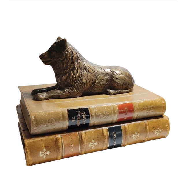 Vintage Sculpture ~ Bronze Wolf Lying on Top of a Book For Sale In Atlanta - Image 6 of 11