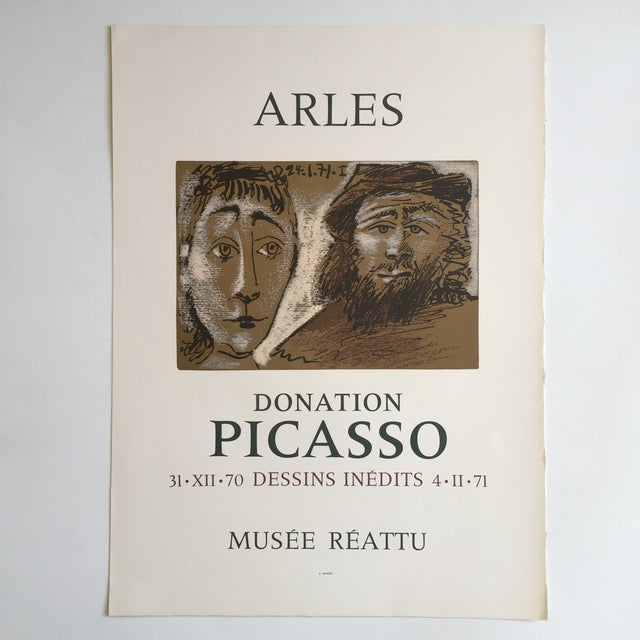 1971 "Arles Donation Picasso" Musee Reattu Wove Paper Mourlot Exhibition Poster For Sale In Seattle - Image 6 of 6