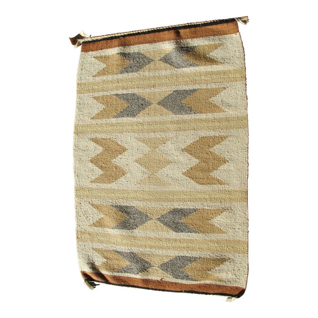 Navajo Sw Native American Vintage Earth Tone Vegetable Dye Wool Chevron Wall Rug For Sale