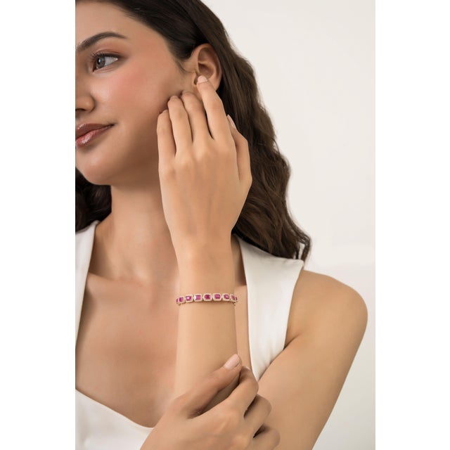 Not Yet Made - Made To Order Luxury 10.41ct Ruby & 2.11ct Diamond Geometric Link Tennis Bracelet in 14k Gold For Sale - Image 5 of 14