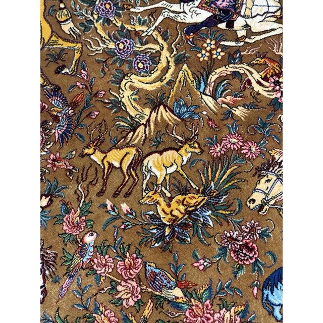 Royal Blue Exquisite Silk Round Rug With Imperial Hunting Scene Carpet For Sale - Image 8 of 18