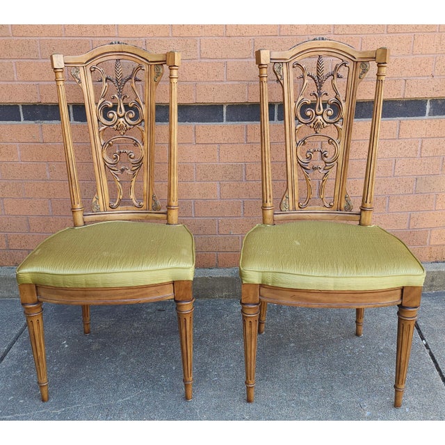 Set Six Louis XVI Brass Mounted Carved French Walnut Dining Chairs For Sale - Image 10 of 12
