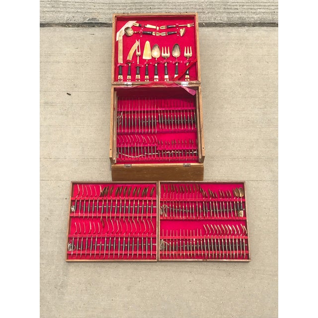 Rosewood and Brass Siam Flatware Boxed Set Service for 12, 144Pieces