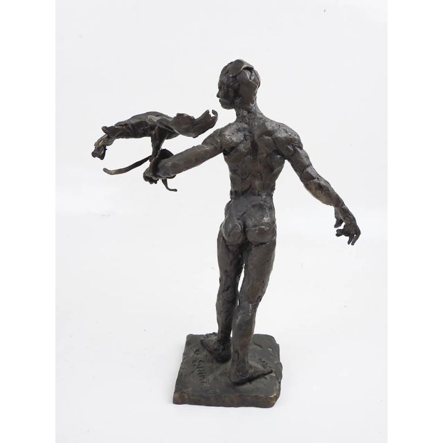 Bronze Late 20th Century Bronze Nude With Hawk Sculpture For Sale - Image 8 of 9