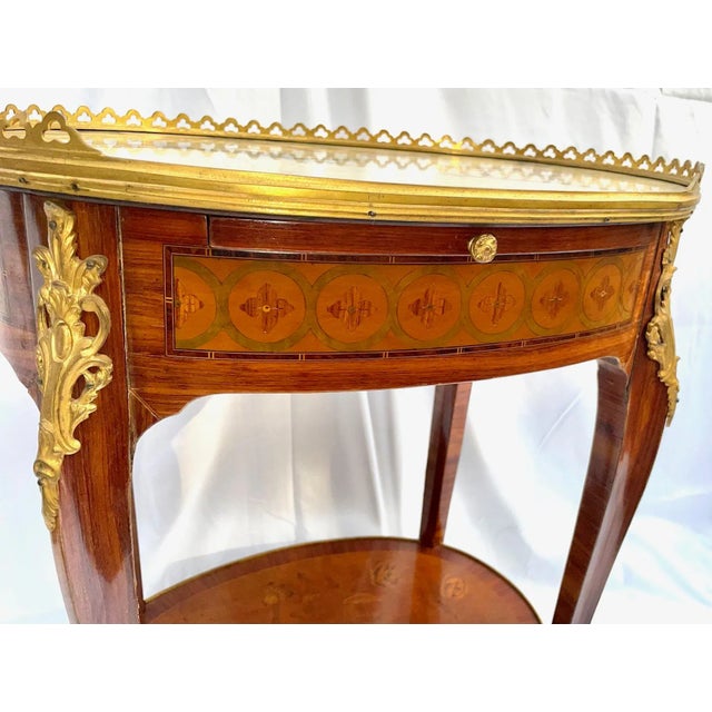 Mid 20th Century French Transitional Louis Xv/Xvi Style Oval Marquetry Side Table For Sale - Image 5 of 12