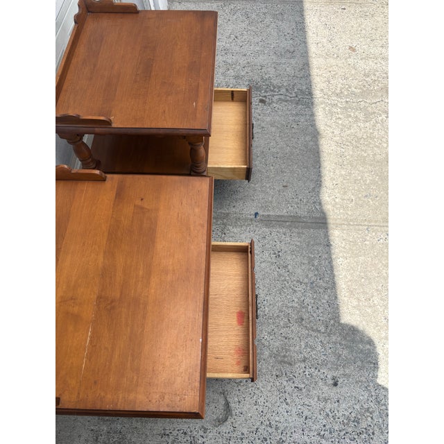 Vintage Maple Nightstands | Pair of Early American Bedside Tables For Sale - Image 10 of 12