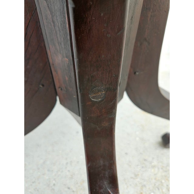 Wood Primitive Round Wooden Pedestal Pub Table For Sale - Image 7 of 18