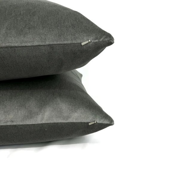 Textile Fortuny Bacan in Whippet Pillow Cover - Solid Gray Plushy Velvet Cushion Case For Sale - Image 7 of 7
