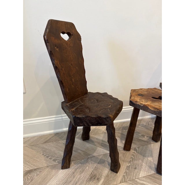 Early 20th Century French Alpine Hand-Carved Chairs and Stool Set For Sale - Image 11 of 11