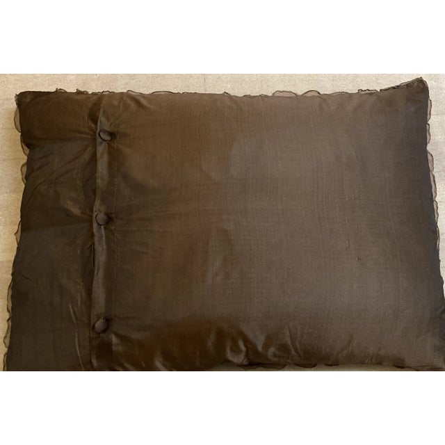 Brown Spanish Floral Embellished Tulle Veil Decorative Pillow Sham Cover 2 Pc Set For Sale - Image 8 of 11