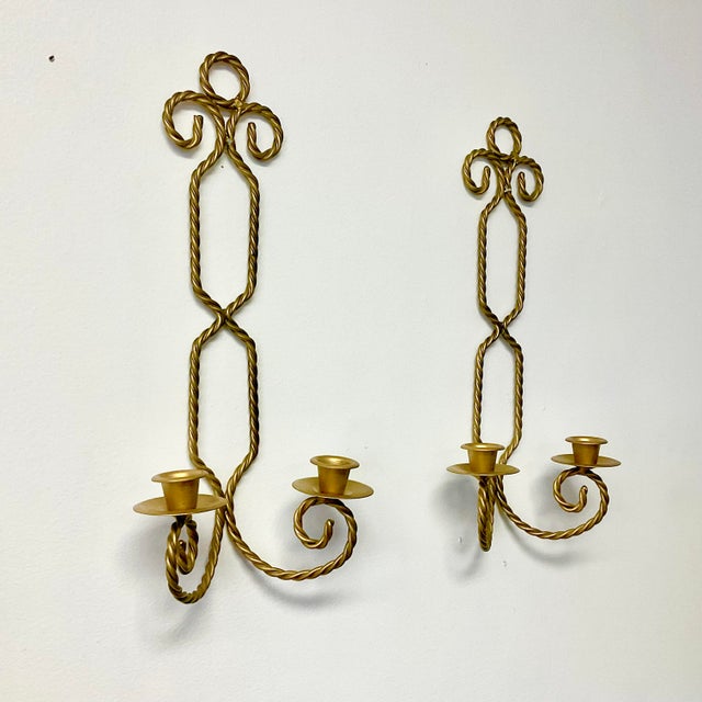 1970s Vintage French Hollywood Regency Twisted Rope Candle Holder Sconces, 2 Arm - A Pair For Sale - Image 10 of 12