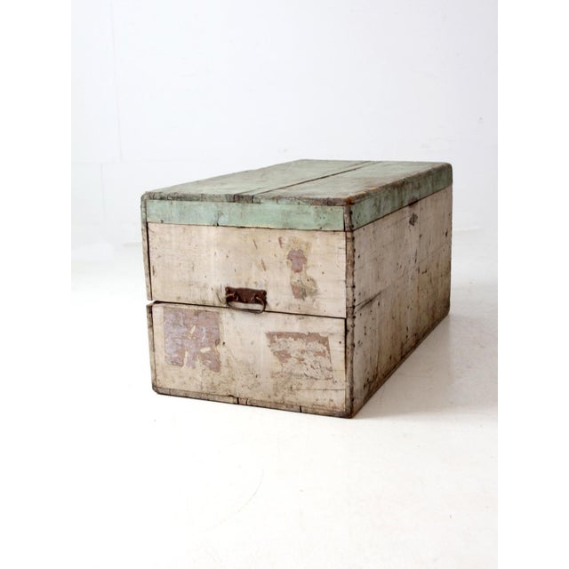 Antique Painted Flat Top Wood Trunk For Sale - Image 11 of 16