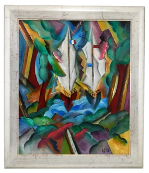 Patrick Leroy, Art Deco Style Landscape with Sailing Boats, Painting
