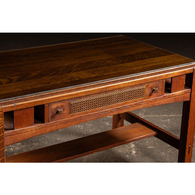 1910s Early 20th Arts & Crafts Oak Library Table With Glass Top by Limbert For Sale - Image 5 of 12