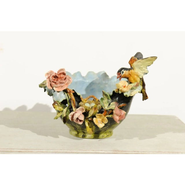 19th Century French Barbotine Covered Bowl with Bird and Bird Nest Décor For Sale In Atlanta - Image 6 of 11
