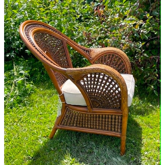 Late 20th Century "Azteca" Woven Rattan Spiderweb Lounge Chairs Featuring Distinctive Sunburst and Web Patterns For Sale - Image 13 of 16