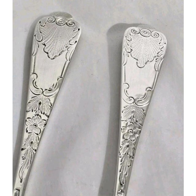 Georgian Sterling Silver Fruit Serving Spoons, London, 1737 & 1763, Set of 2 For Sale - Image 6 of 18