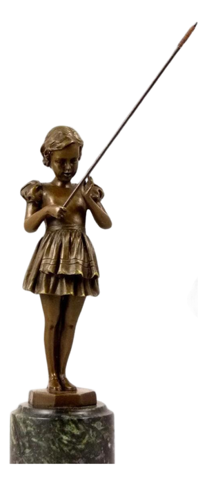 Art Deco Sculpture of Girl with Fishing Rod, 20th Century, Bronze