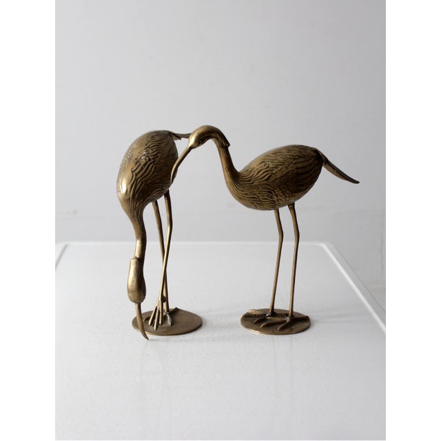 Metal Mid Century Brass Heron Figurines Pair For Sale - Image 7 of 12