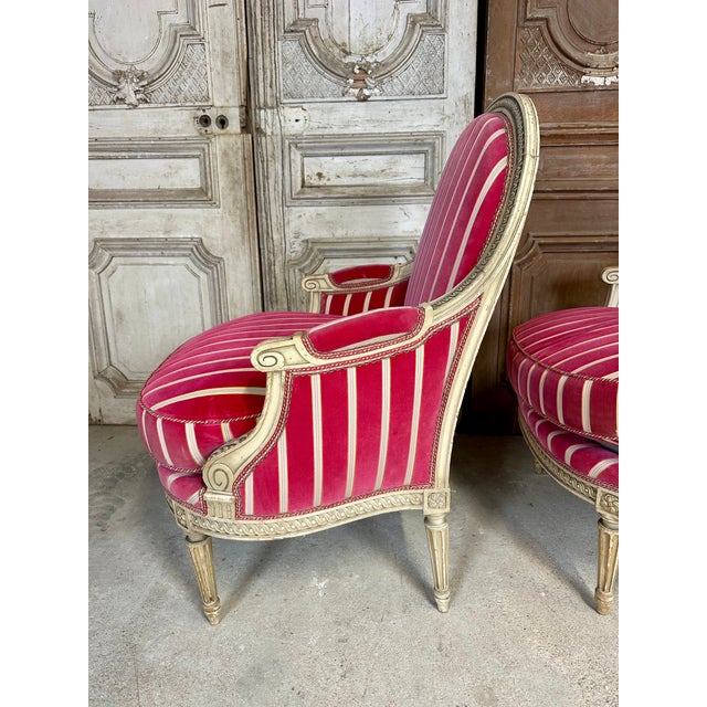 Louis XVI Lacquered Wood Bergère Armchairs, 1920s, Set of 2 For Sale - Image 12 of 14