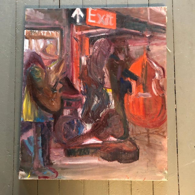 Textile Original Vintage Street Musicians Painting For Sale - Image 7 of 7