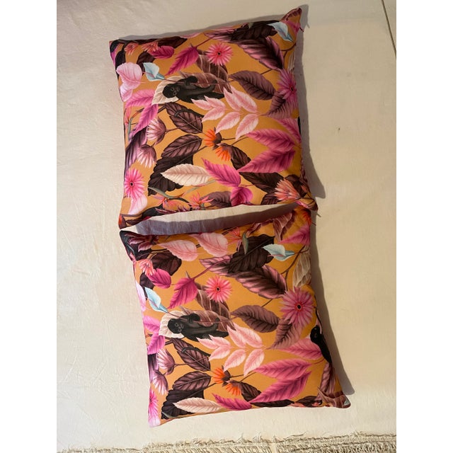 Pair of Pink Monkey and Leaves Pillows For Sale - Image 4 of 11