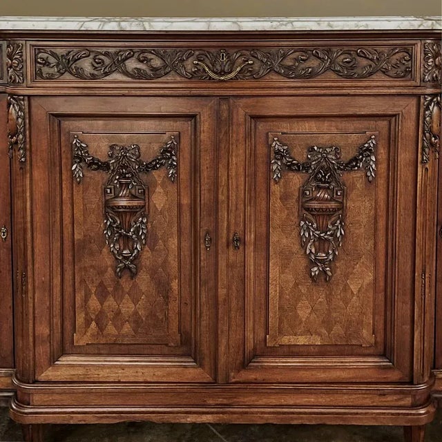 Burnt Umber 19th Century Louis XVI Marble Top Walnut Display Buffet by Kint of Gand For Sale - Image 8 of 13