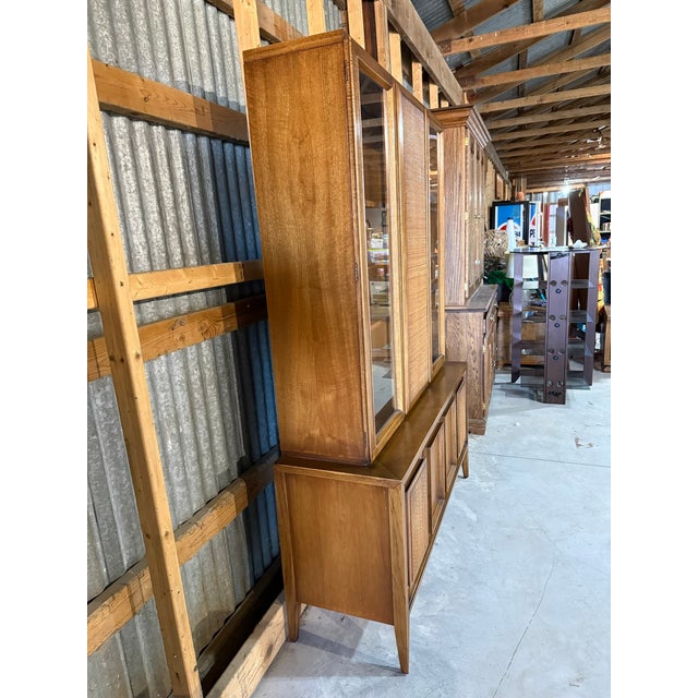 Mid-Century Modern 1960s Mid Century Modern Walnut & Cane Hutch For Sale - Image 3 of 16