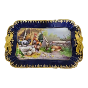 1909 Limoges Hand-Painted Raynaud Porcelain Blue Cobalt and Double Gilt Decorated Platter, Signed