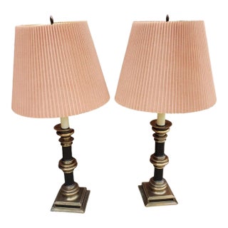 Charles X Style Leather and Patinated Metal Table Lamps, a Pair For Sale