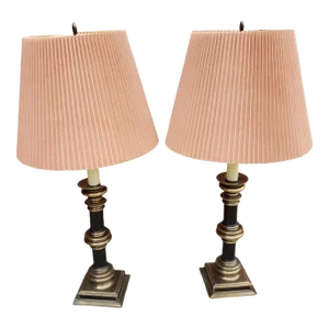 Charles X Style Leather and Patinated Metal Table Lamps, a Pair