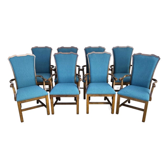 Vintage American of Martinsville Chippendale Dining Armchairs Teal Set of 8 For Sale