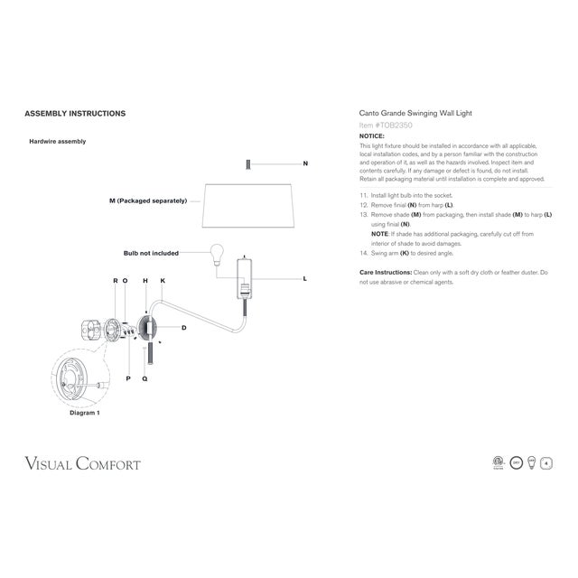 Thomas O'Brien for Visual Comfort Signature Canto Grande Swinging Wall Light in Bronze and Brass with Linen Shade For Sale In Houston - Image 6 of 6