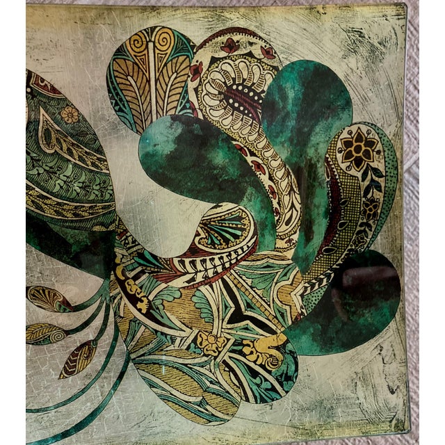 Late 20th-Century Whimsical Reverse Painted Glass Peacock Tray For Sale - Image 10 of 18