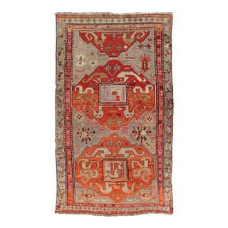 Antique Caucasian Kazak Rug With Bold Geometric Medallion Design 4'4 X 8'1 For Sale