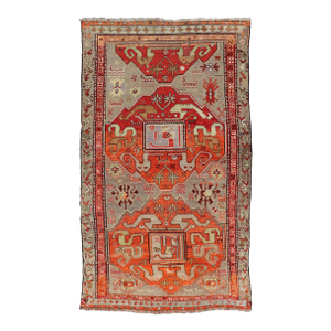 Antique Caucasian Kazak Rug With Bold Geometric Medallion Design 4'4 X 8'1