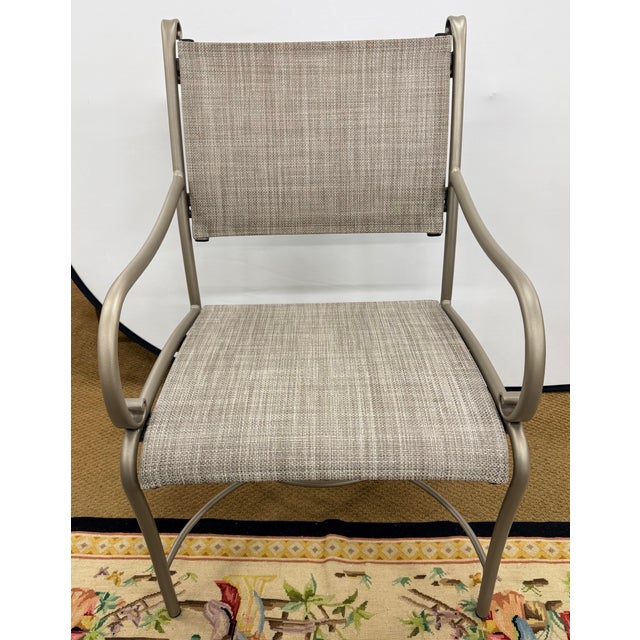 Early 21st Century Brown Jordan 5 Pc Outdoor Dining Set Table, 4 Chairs With Umbrella and Stand For Sale - Image 5 of 9
