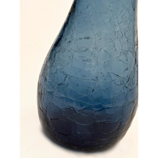 Cobalt Blue Crackle Hand-Blown Glass Vase by Blenko Glass Co. For Sale - Image 16 of 16